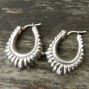 Sterling Silver Puffy Hoop Earrings